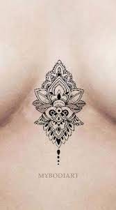 Viveca Geometric Black Linework Floral Flower Lotus Moon Sternum Temporary Tattoo Tattoos Mandala Chest Tattoo Temporary Tattoo