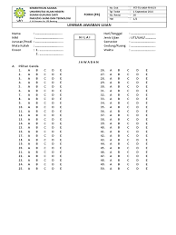 Soal ujian nasional kertas pensil (unkp) sekolah dasar (sd) tahun 2018/2019 berbasis android unkp singkatan dari ujian nasional berbasis kertas dan pensil adalah ujian nasional dimana siswa mengerjakan pada lembar jawaban komputer (ljk). B 03 Form Lembar Jawaban Pdf