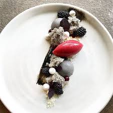 Mokutan Black Sesame White Chocolate Mousse Black Sesame Chiffon Cherry Sorbet Cherry Gel White Choc Chocolate Soil White Chocolate Mousse Plated Desserts