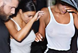 PICS] Braless Kim Kardashian BARES Nipples In White See-Through Tank