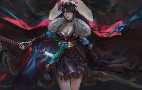 We have an extensive collection of amazing background images carefully chosen by our community. Wallpaper Dark Demon Girl Sword Fantasy Cleavage Horns Armor Dress Weapon Katana Brunette Samurai Digital Art Artwork Warrior Images For Desktop Section Fantastika Download