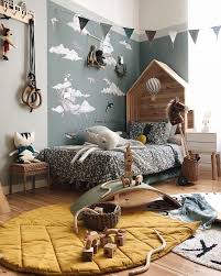 Baby and child grey room with cloud and parachute pattern style. Adorable Grey And Mustard Yellow Kids Room Cool Kids Rooms Childrens Room Decor Kid Room Decor