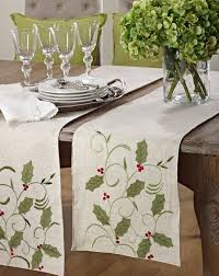 Set The Tone For Good Tidings And Cheer With This Christmas Holly Leaf Applique Table Runner Boasti Applique Table Runner Table Runners Christmas Table Runner