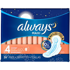 Always Maxi Size 4 Overnight Pads With Wings Unscented