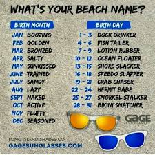 What S Your Beach Name Mine Is Active Crab Chaser Lol Funny Name Generator Funny Names Names