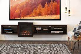 The wall mounted floating tv stand provides a spacious storage space for your accessible items, which also equipped with cable holes designed for hiding messy cables. Floating Fireplace Wall Mount Tv Stand Eco Geo Espresso Woodwaves Wall Mount Tv Stand Wall Mounted Tv Floating Fireplace