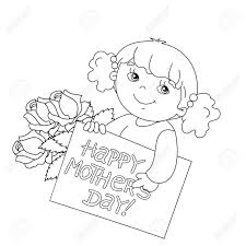 Dependiendo de la edad del niño. Dibujo Para Colorear Contorno De La Chica Linda Con Una Tarjeta Para El Dia De La Madre Con Un Ramo De Rosas Ilustraciones Vectoriales Clip Art Vectorizado Libre De Derechos Image 58309074