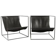Pair Of Leather Slinged Iron Cubed Chairs For Sale Cube Chair Leather Chair Furniture