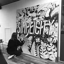 Black And White Mural Street Art Illustrated Black And White Wall Mural By Amber Anderson Mural Wall Art School Murals Mural Design