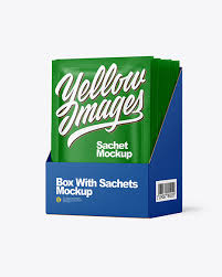 Paper Sachets In Display Box Mockup In Sachet Mockups On Yellow Images Object Mockups