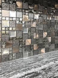 Glass Metal Gray Copper Mosaic Backsplash Tile Backsplash Com Metallic Backsplash Copper Mosaic Backsplash Metal Tile Backsplash