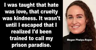 A fantastic TED talk by Megan Phelps-Roper. She was a member of the  Westboro Baptist Church cult in the USA. These are the people that would do  the depraved "God Hates Fags"