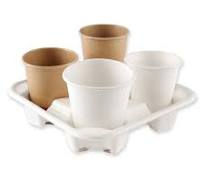 Disposable Biodegradable Paper 4 Compartment Sugarcane Bagasse Cup Holder  Cup Tray