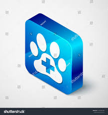 Isometric Veterinary Clinic Symbol Icon Isolated On White Background Cross Hospital Sign A Stylized Paw Print Dog Or C Veterinary Clinic Veterinary Isometric