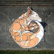 Dzia Krank The Sleeping Fox On A Basketball Court In Diest Dzia Dziakrank Streetart Lineart Fox Arte Callejero Pinturas Arte