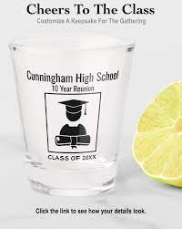 High School Reunion Custom Black Design Shot Glass Zazzle Com In 2021 Class Reunion Class Reunion Favors School Reunion