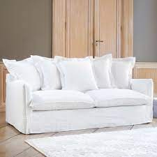 Tabletops, window treatments, curtains, and bedding. Sofa 3 4 Sitzer Aus Gewaschenes Leinen Weiss Barcelone Maisons Du Monde