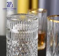 Engraved Crystal Highball Glass Cup Gold Rim Wholesale for Home and Hotel