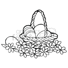 A lovely variety of baskets containing flowers. Black And White Handled Easter Basket Full Of Eggs Surrounded By Flowers Clipart Commercial Use Gif Wmf Svg Clipart 144381 Graphics Factory