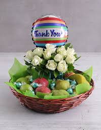 Thank You Rose And Fruit Basket Fruit Gifts Fruit Arrangements Fruit Basket