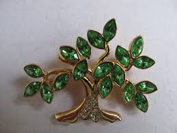 Barbara Mandrell Brooch Pin Jewelry Emerald Green & Clear Rhinestones New