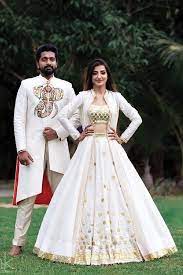 White Abu Jani Sandeep Khosla Lehenga Jacket Bridal Dress Design Designer Dresses Indian Indian Bridal Dress