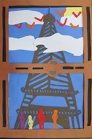 I Was Checking Out A Project That Was Made Using Thin Sheets Of Painted Wood Stacked In Lay Elementary Art Projects Construction Paper Art High School Art Room