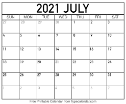 July (plural julies or julys). Free Printable July 2021 Calendars