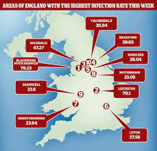 England areas with most new cases per 100,000 people. Coronavirus England Average Daily Cases Rising For A Week Daily Mail Online