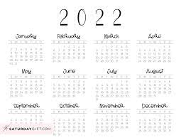 2022 calendar printable cute free 2022 yearly calendar templates