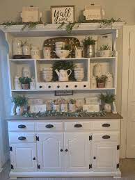 Farmhouse style dining space and kitchen with a fabulous hutch in blue [design: Pin On Mom