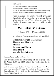 Traueranzeigen von Wilhelm Martens