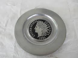 Vintage~ Pewter Mac Ware Plate Wall Hanger~ 1851 INDIAN HEAD Cent Design!!! 