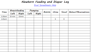 Newborn Feeding And Changing Log Spreadsheet Template For