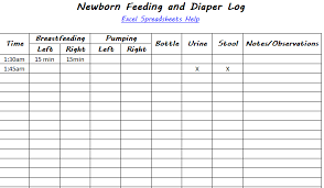 newborn feeding and changing log spreadsheet template for