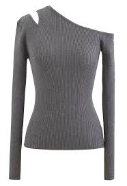 Welcome to h&m, your shopping destination for fashion online. Asymmetric Cut Out Cold Shoulder Fitted Knit Top In Grey Retro Indie And Unique Fashion