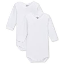 Petit Bateau 2 Pack Plain Long Sleeve Bodysuits White 3m