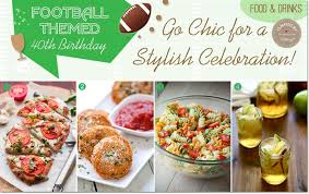 It's all about ranch sauce and chips, burgers, hot dogs, vegetable kebabs, baked beans, corn on the cob, potato salad, watermelon, cake, and barbecue essentials. A Football Theme Goes Fab For A 40th Birthday Party