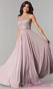 Embroidered Bodice High Neck Long Chiffon Prom Dress Chiffon Prom Dress Mauve Prom Dress Prom Dresses Under 200