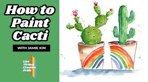 Celebrate Pride Month By Learning How To Paint Very Colorful Rainbow Cacti This Easy 6 Ste Rainbow Cactus Watercolor Flowers Paintings Watercolour Tutorials