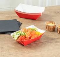 Bio Tek 6 oz Red Paper #40 Food Tray / Boat - 3 1/4" x 2" x 1 1/2" - 400  count box