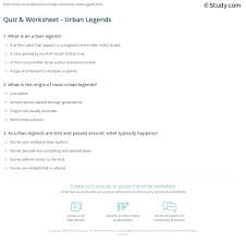How much do you know? Quiz Worksheet Urban Legends Study Com