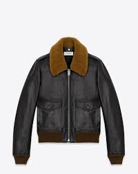 Saint Laurent Classic Flight Jacket In Black Leather And Brown Shearling Ysl Com Leather Flight Jacket Best Leather Jackets Leather Jacket Men