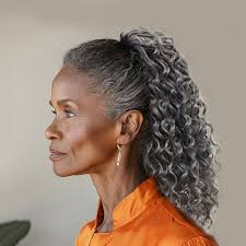 Silver Gray Deep Wave Drawstring Ponytail Salt and Pepper Human Hair  Extensions