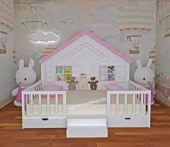 arkasi catili montessori yer yatagi ortadan merdivenli toddler bed girl small kids room toddler rooms