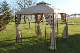 Leaf Design 2 5m Square Garden Gazebo Beige Cover 4 Polyester Curtains With Strong Steel Frame Reduced Garden Gazebo Gazebo Patio Garden