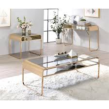 Sets accent tables bar height table sets bistro dining sets coffee and accent table sets console tables counter height table sets dining table sets dining tables nesting table sets. Furniture Of America Mexller Glass Top 3 Piece Coffee Table Set In Gold Idf 4246 3pc