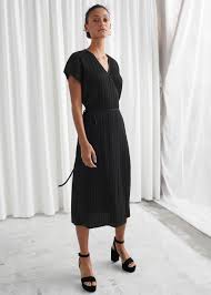 Plisse Pleated Midi Wrap Dress Black Metallic Midi Dresses Other Stories In 2020 Dresses Wrap Dress Black Wrap Dress