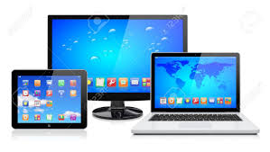 Puzzled about the computer screen background changing colour? Computer Monitor Laptop And Tablet Pc With A Blue Background And Colorful Apps On A Screen Isolated On A White 3d Image Stock Photo Picture And Royalty Free Image Image 17882541