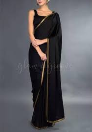₹ 1757 ₹7750 78.00% off. Black Crepe Silk Saree With Gold Border And Blouse Silk Blend Etsy In 2021 Black Saree Blouse Designs Black Saree Saree Look